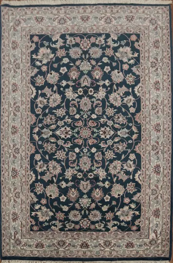Classic Blue and Beige Kashan Oriental Area Rug 6x9