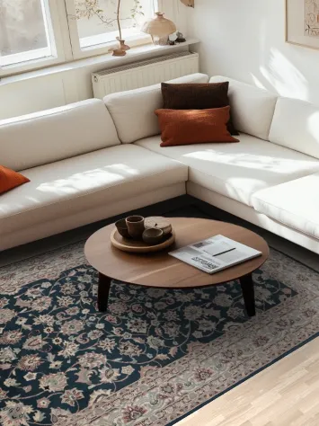 Classic Blue and Beige Kashan Oriental Area Rug 6x9