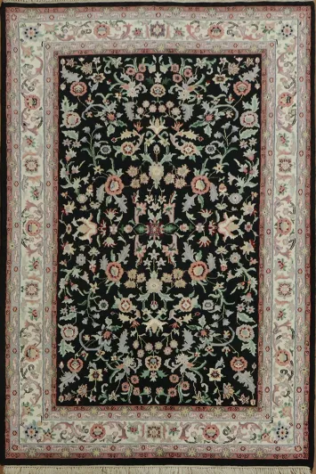 Elegant Black Floral Kashan Oriental Area Rug 6x9