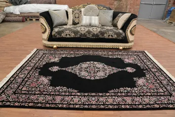 Exquisite Black Floral Medallion Aubusson Chinese Area Rug 6x9