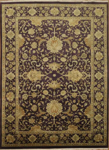 Elegant Purple and Gold Agra Oriental Large Rug 10x14