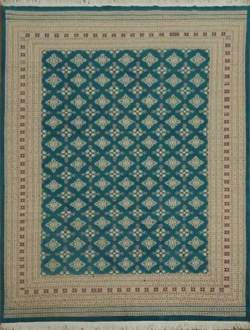 Elegant Green Vegetable Dye Bokhara Oriental Area Rug 10x13