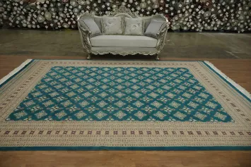 Elegant Green Vegetable Dye Bokhara Oriental Area Rug 10x13