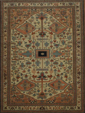 Pre-1900 Antique Vegetable Dye Heriz Serapi Persian Large Rug 12x16