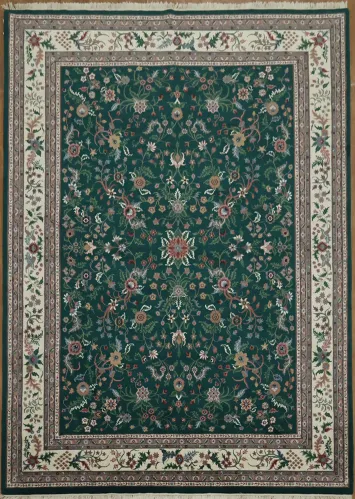 Lush Green Floral Agra Oriental Large Rug 10x14