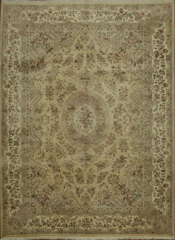 Elegant Beige Ornamental Aubusson Chinese Large Rug 10x14