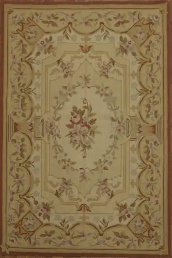 Floral Beige Aubusson Tapestries Chinese Rug 4x6