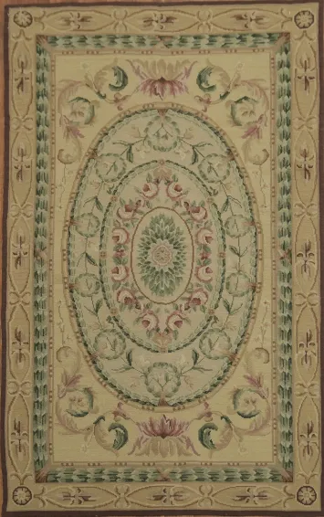 Beige Floral Aubusson Tapestries Chinese Rug 3x5