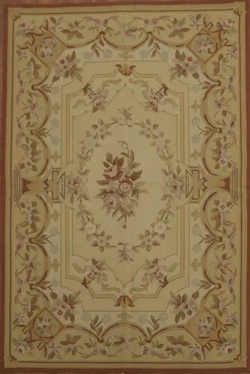 Elegant Beige Aubusson Tapestry Needlepoint Chinese Rug 4x6