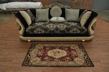 Elegant Floral Motif Burgundy Aubusson Rug with Rich Vintage Palette 3x5