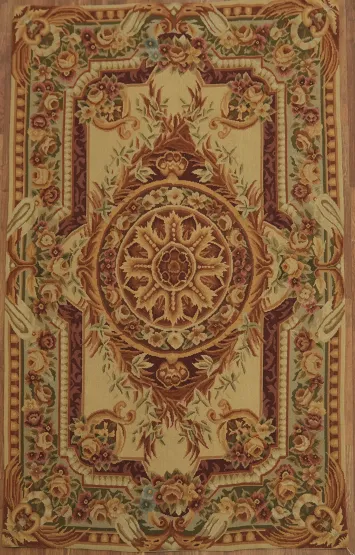 Elegant Victorian Medallion Aubusson Tapestries Chinese Rug 4x6