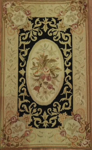 Victorian Style Aubusson Rug with Ornate Black Border Design 3x4