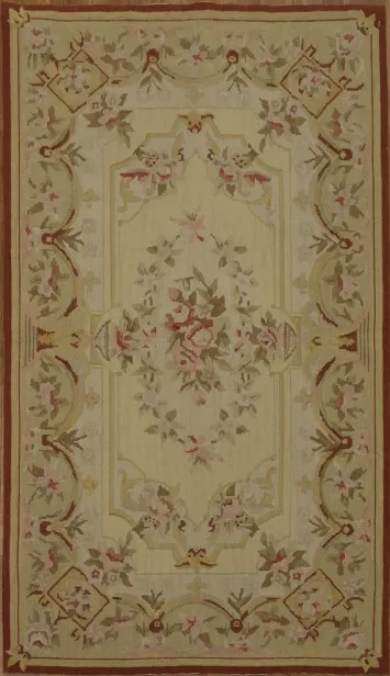 Floral Beige Aubusson Tapestries Chinese Rug 3x4