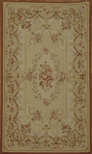 Sophisticated Floral Aubusson Tapestries Chinese Rug 3x4