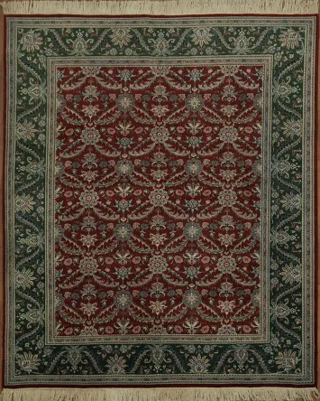 Classic Red and Green Rug with Elegant Botanical Design Details 8x10