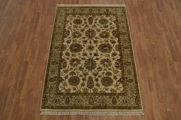Elegant Beige and Olive Agra Oriental Floral Rug 4x6