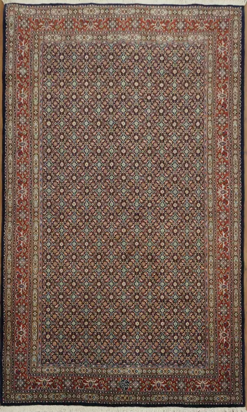 Navy Blue and Red Signed Tabriz Herati Persian Area Rug 5x8