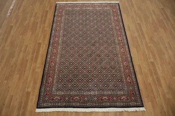 Navy Blue and Red Signed Tabriz Herati Persian Area Rug 5x8