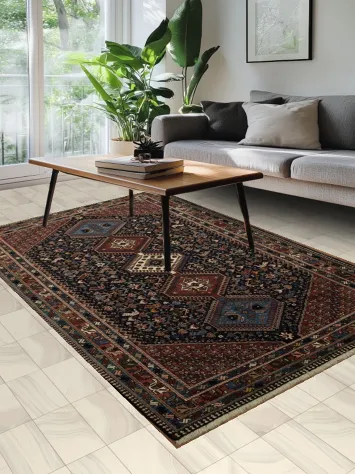 Intricate Persian Elegance: Vegetable Dye Yalameh Persian Area Rug 5x8