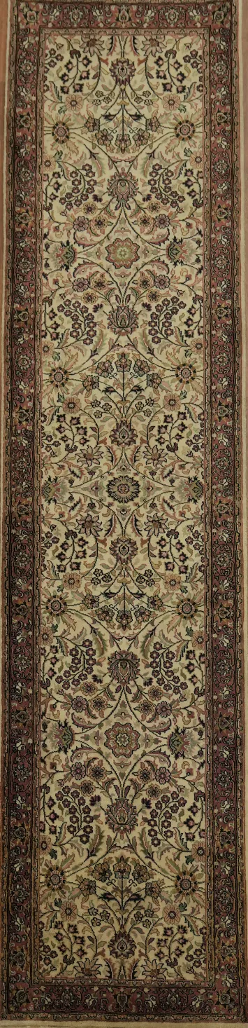 Elegant Beige Kashan Oriental Runner Rug 3x11