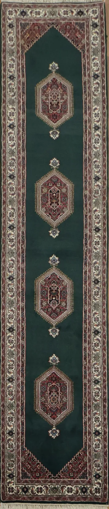 Luxurious Green Oriental Runner Rug 3x12