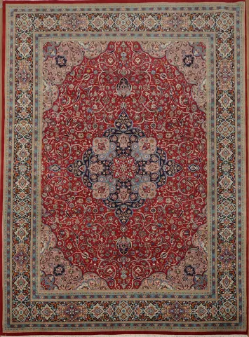 Classic Tabriz Persian Area Rug Rich Patterns in Red Pink and Blue Tones 9x12