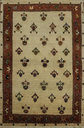 Elegant Ivory Vegetable Dye Gabbeh Persian Rug 4x6