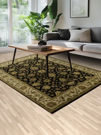 Ornate Black Floral Vegetable Dye Agra Oriental Area Rug 6x9