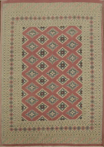 Elegant Geometric Rose Pink Bokhara Pakistani Area Rug 6x9
