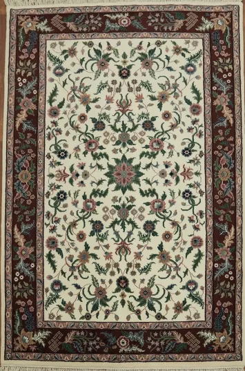 Elegant Floral Vegetable Dye Kashan Oriental Area Rug 6x9