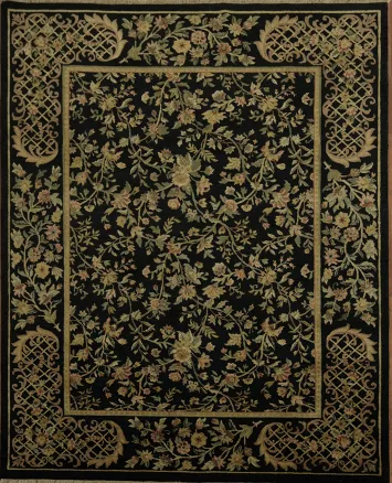 Elegant Black Rug Vegetable Dye Art Deco Chinese Area Rug 8x10