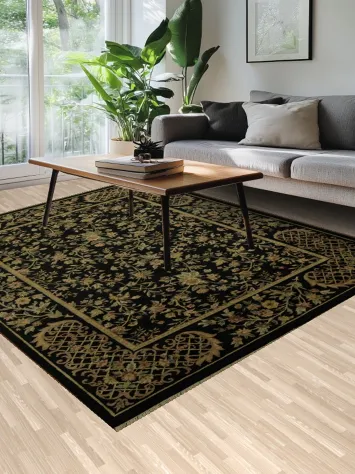 Elegant Black Rug Vegetable Dye Art Deco Chinese Area Rug 8x10