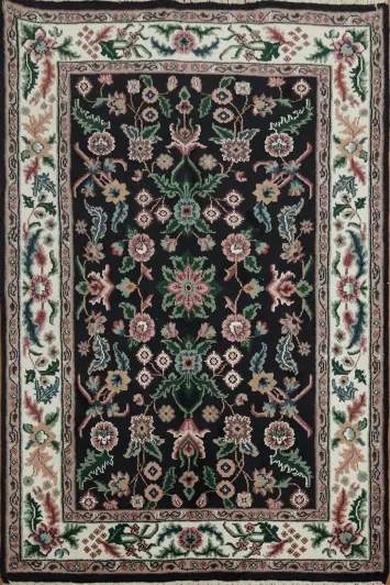 Sophisticated Black Agra Oriental Rug 4x6