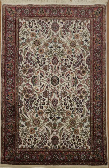 Elegant Floral Vegetable Dye Kashan Oriental Rug 4x6