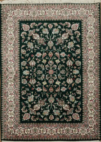 Sophisticated Area Forest Green Vegetable Dye Kashan Oriental Rug 4x6