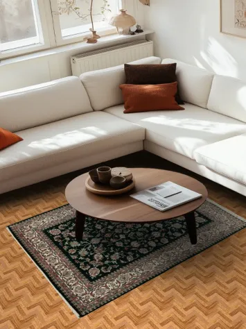 Sophisticated Area Forest Green Vegetable Dye Kashan Oriental Rug 4x6