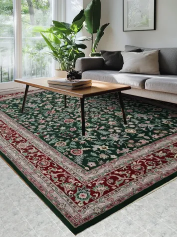 Elegant Green Floral Pattern Kashan Oriental Area Rug 9x12