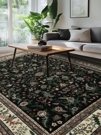 Luxurious Black Ornate Kashan Oriental Area Rug 9x12