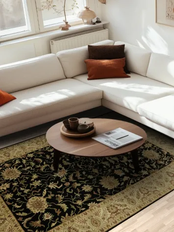 Stylish Traditional Black Floral Agra Oriental Area Rug 6x9