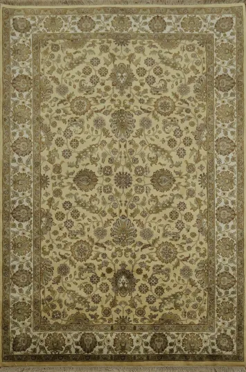 Elegant Beige Floral Agra Oriental Area Rug 6x9