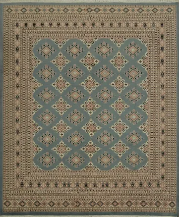 Elegant Blue Geometric Bokhara Oriental Area Rug 9x11