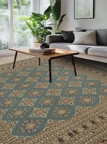 Elegant Blue Geometric Bokhara Oriental Area Rug 9x11