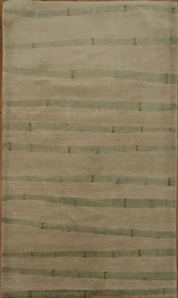 Stylish Striped Beige Nepalese Oriental Rug 3x5