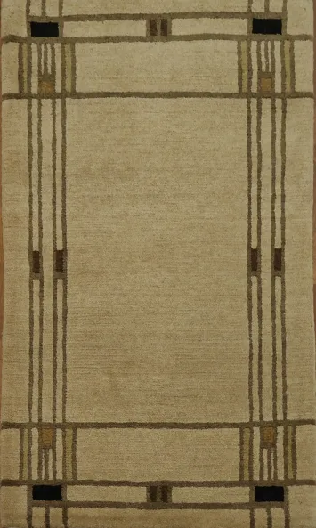 Elegant Beige Geometric Nepalese Oriental Rug 3x5