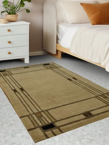 Elegant Beige Geometric Nepalese Oriental Rug 3x5