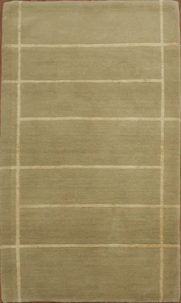 Elegant Khaki Grid Pattern Nepalese Oriental Rug 3x5