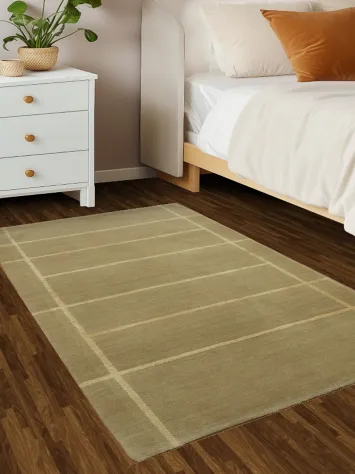 Elegant Khaki Grid Pattern Nepalese Oriental Rug 3x5