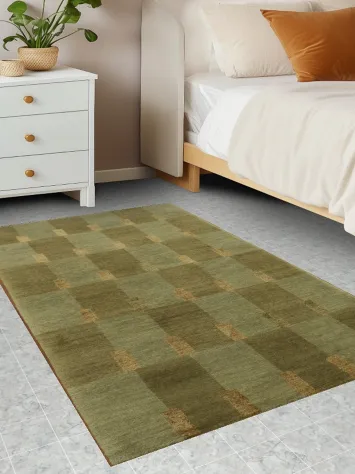 Elegant Olive Checkered Nepalese Oriental Rug 3x5