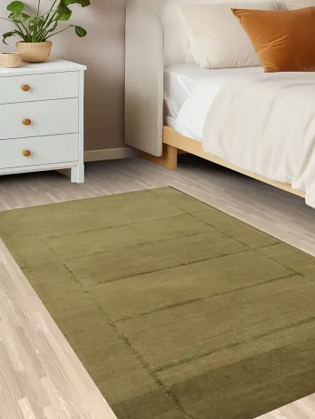 Minimalist Olive Green Nepalese Oriental Rug 3x5