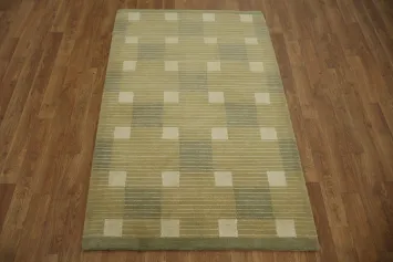 Minimalist Stripes and Squares Nepalese Oriental Rug 3x5